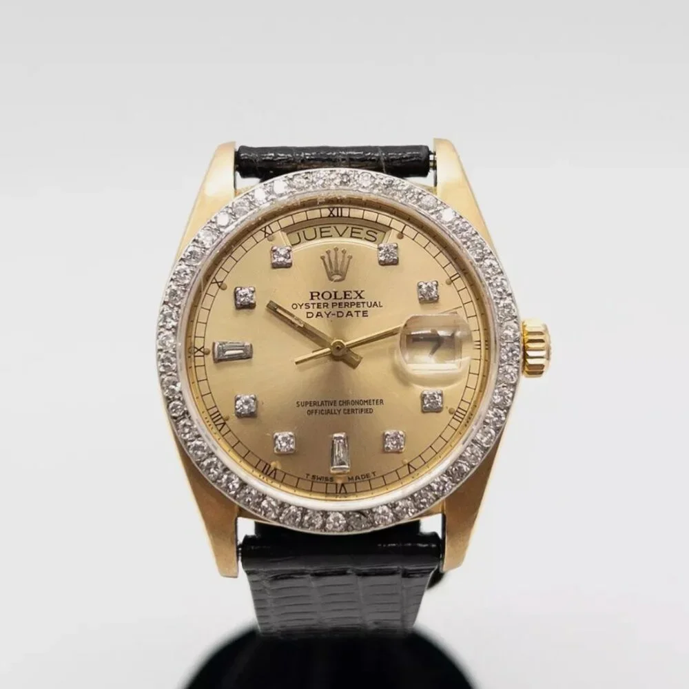 MENS ROLEX PRESIDENT DAY DATE 18K 3CT CUSTOM DIAL! WOW!